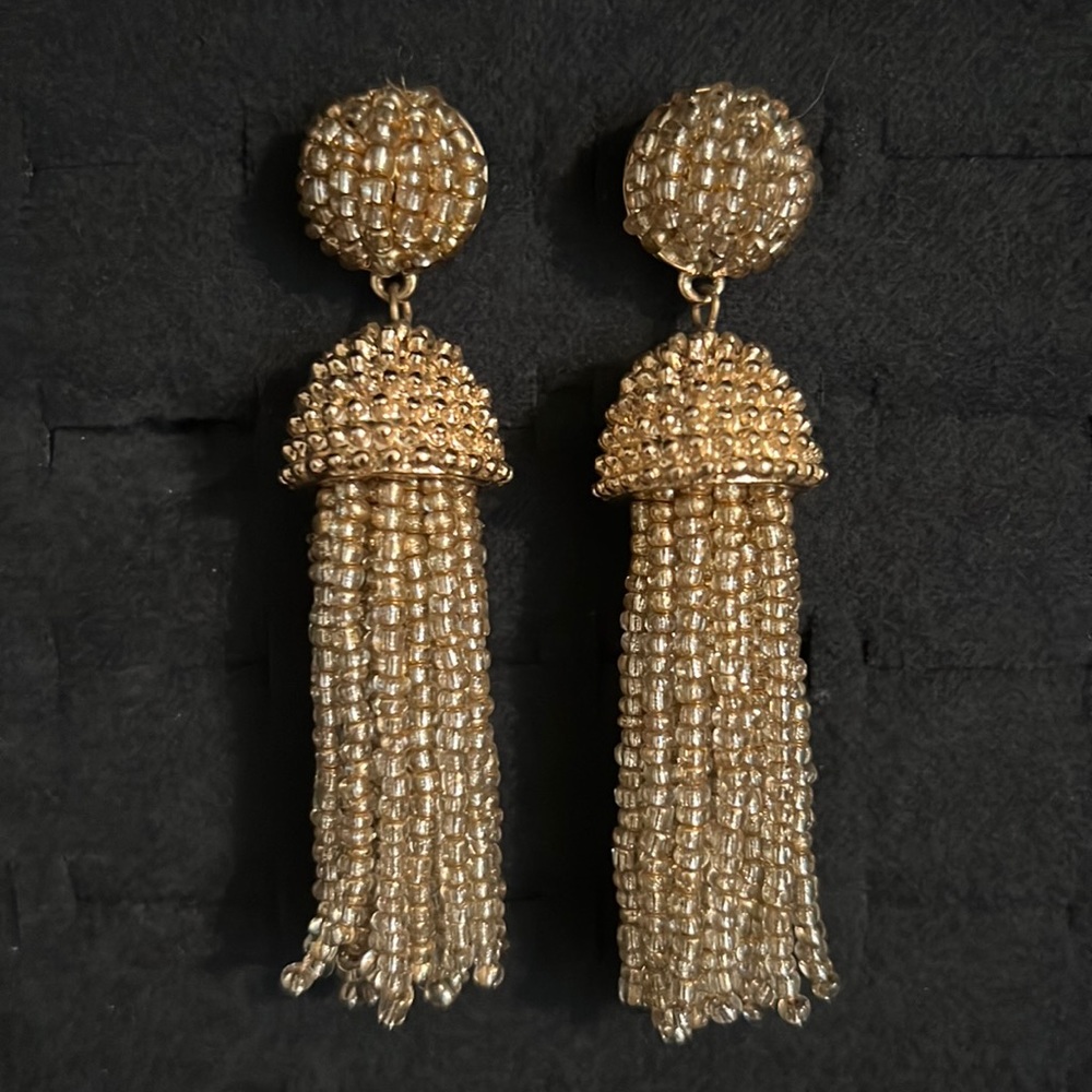 Gold Beaded BaubleBar Tassel Drop Earrings